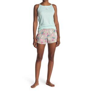PJ Couture Womens Blue Pink Graphic Tank Top Shorts 2 Pc Pajamas Set Sz L New